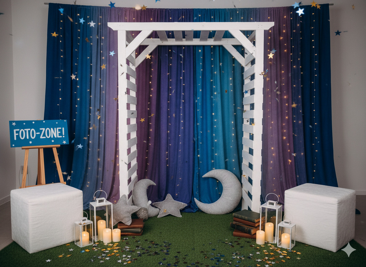 Fotozone Basis mit Backdrop und Requisiten